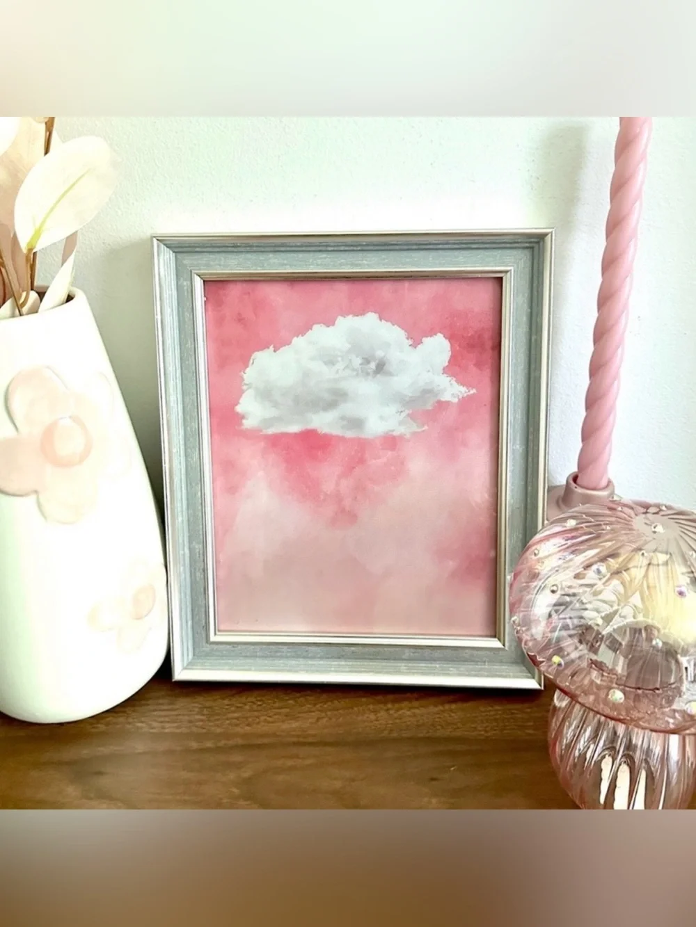 Pink Aesthetic Fluffy Cloud Canvas Art Print Framed Wall Art Dreamy Whimsical